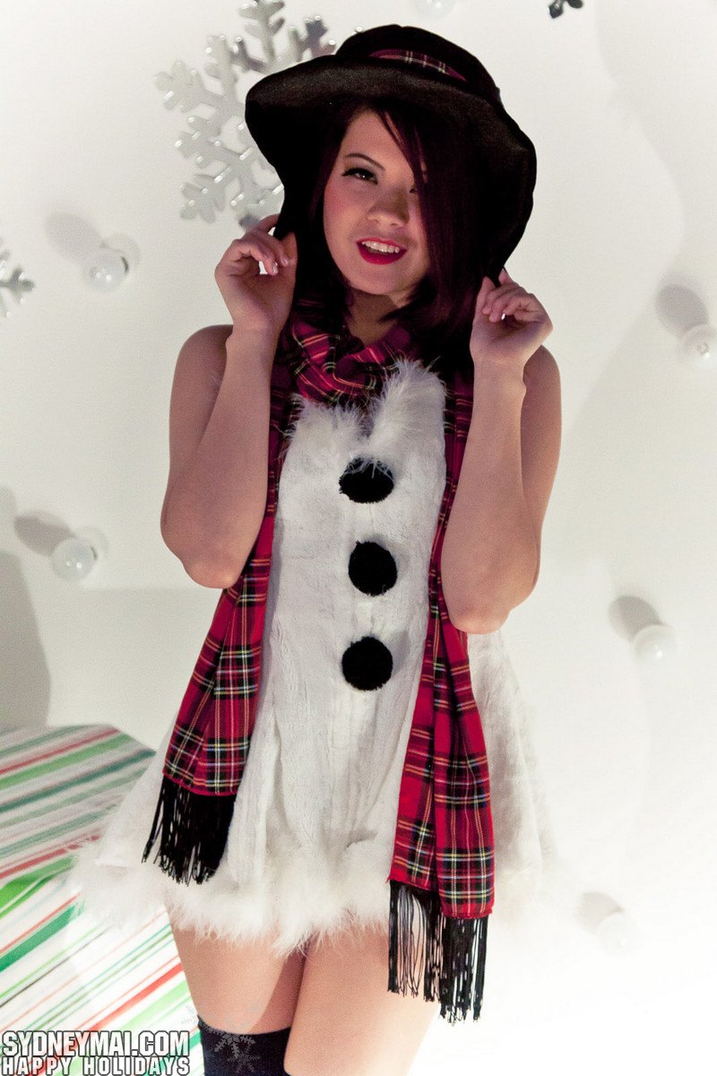 Asian in christmas outfit with stockings Sydney Mai